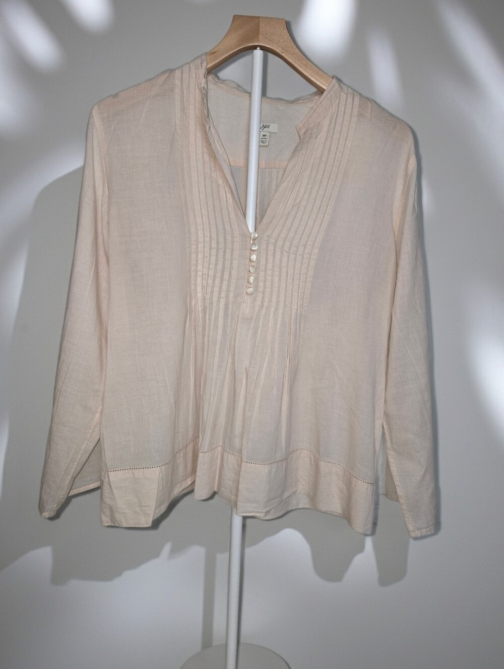 J. Jill Pale Pink Pintuck Flowy Lightweight Peasant Blouse Women's Size MP